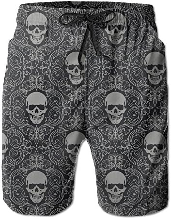NBNB2048 Mens Skull Pattern Summer Breathable Swim Trunks Beach Shorts Board Shorts Medium