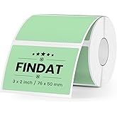FINDAT Green Thermal Labels 2 × 3 Inch Vinyl Rectangular Waterproof Direct Printer Sticker Self-Adhesive Perforated Name Tag for Logo DIY QR Design Office Address 500 PCS
