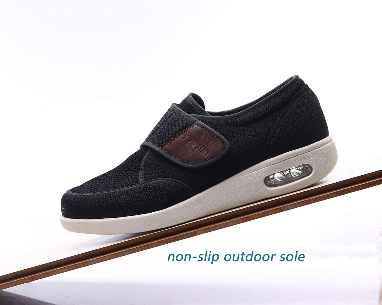  | RYLHL Mens Diabetic Walking Shoes Adjustable Outdoor Sneakers Recovery Easy On Off Strap Wide Width Slippers Comfort for Seniors Elderly | Walking