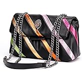 Rejolly Rainbow Stripe Crossbody Shoulder Bag for Women Color Blocking PU Leather Colourful Purse with Chain Strap | PU Leather, with Chain Strap