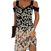 LOVESHOOT Women Cold Shoulder Dress 2025 Summer Casual Elegant Boho Floral V Neck Vintage Dresses for Beach Vacation