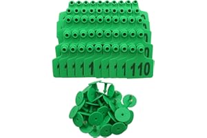 Achicklead 100PCS Cattle Ear Tags Numbered 101-200, Plastic Livestock Animal Ear Tag for Cows Goats Sheep Pigs Animal Identification Earring Tagger (Green)