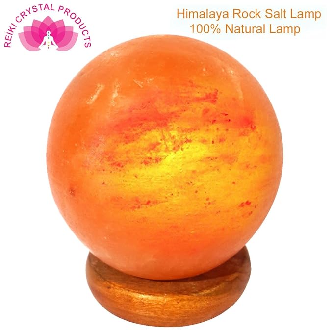 Reiki Crystal Products Natural Himalayan Rock Salt Globe Shape Lamp (2-3 Kg, 10*10, Orange)