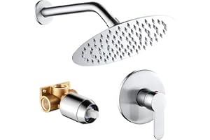 POPFLY Shower Only Faucet with Handle Set, Rainfall Single Function Shower Valve Kit，8" Stainless Steel Round Showerhead with