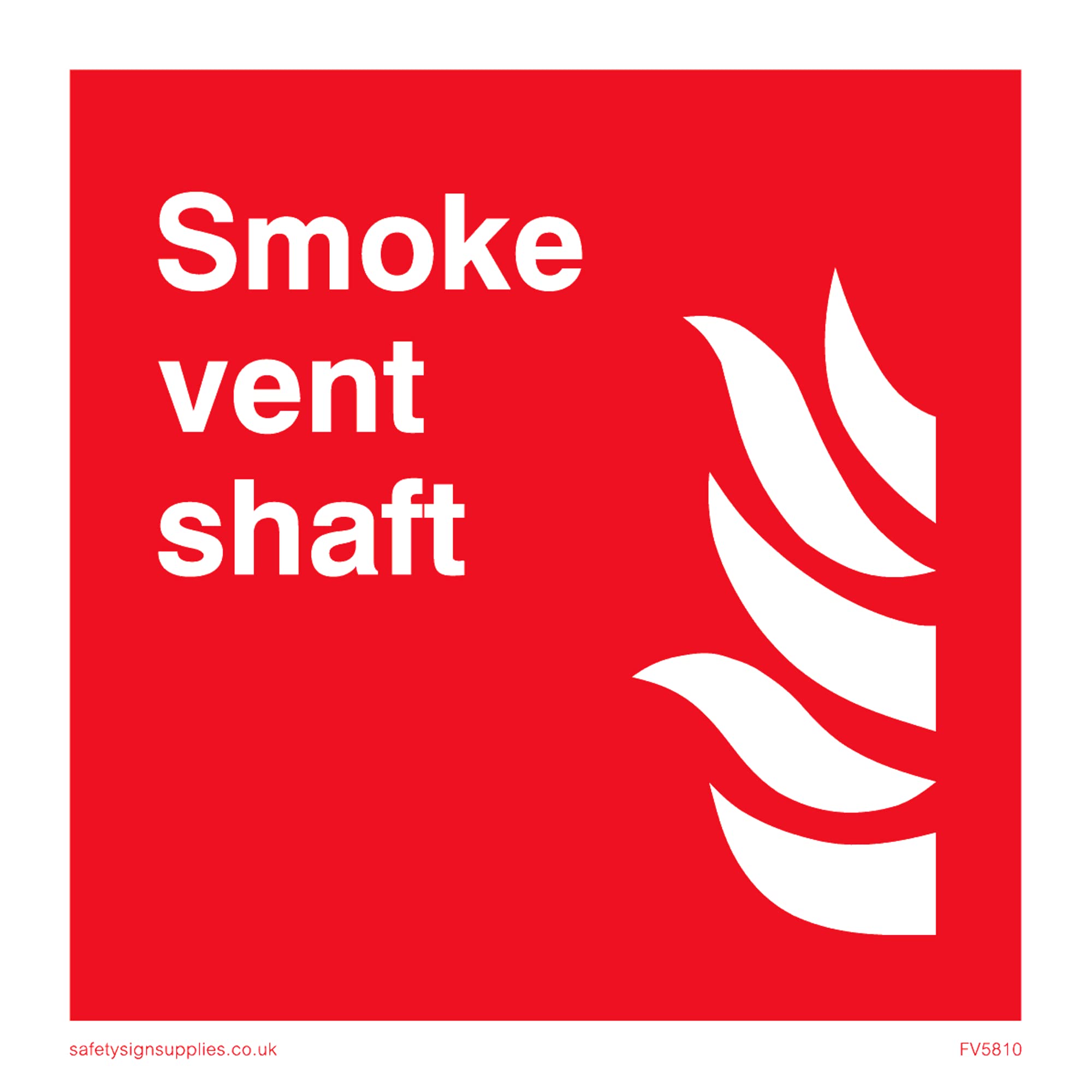 Pack of five - Smoke vent shaft with flame symbol Sign - 100x100mm - S10