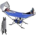 Portable Hammock with Stand, World's Best Mock ONE® Hammock, Compact Folding Framed Hammock with Adjustable Sunshade Canopy for Indoor, Outdoor, Park, Backpacking, Camping, Hiking, Travel, Beach-Blue