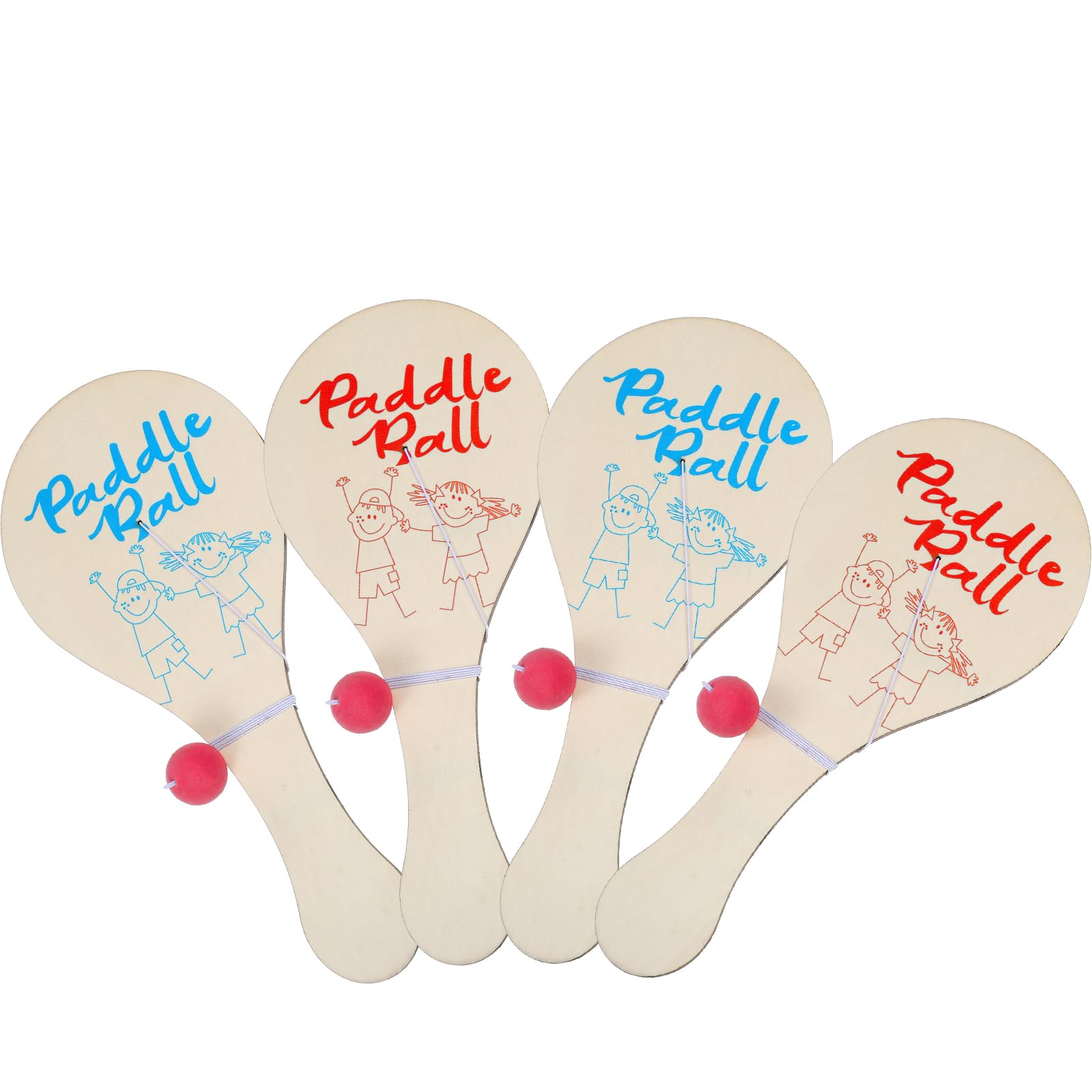 Photo 1 of Kigley 4 Pcs 11.5 Inch Wooden Paddle Ball Game Set of 4, Paddle Board Toy with String Indoor Outdoor Games Fun Activity Toys Wood Paddleball with Bouncy Ball for Boys and Girls Birthday Party Favors