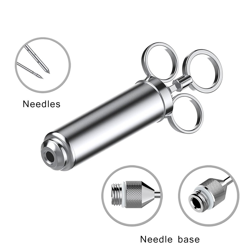 Naisidier 304 Stainless Steel Meat Injector Kit with 2 Professional Marinade Needles, 2-oz barrel