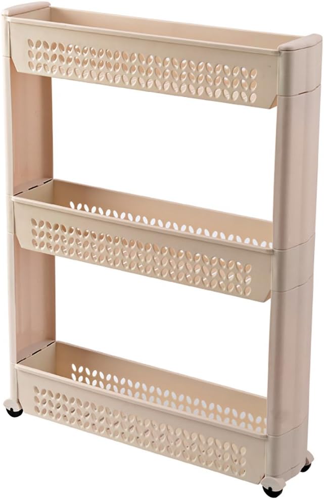 CFstc Kitchen Storage Trolleys Slide Out Storage Tower Movable Detachable Shelf With Wheels 3 Tier For Kitchen Bathroom Living Room (Color : A)