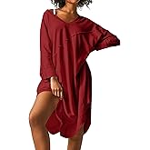 Ekouaer Womens Nightgown Long Sleeve Sleepshirt V Neck Nightshirt Casual Loungewear Soft Sleepwear