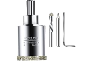 Mollom 1-11/32" (34mm) Diamond Hole Saw with 2Pcs Removable Pilot Drill Bit Smooth Cutting for Porcelain Tiles,Glass,Ceramic,Marble,Fiberglass,etc