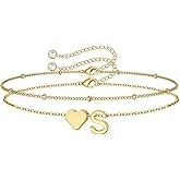 M MOOHAM Valentines Day Gifts for Kids Teen Girls -14K-Gold-Plated Heart Initial A-Z Bracelets for Women Girl Dainty Gold Bracelets Birthday Valentines Gifts for Women Her Teenage Girls Kid Teen Gift