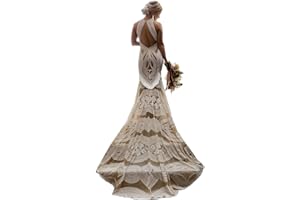 LIPOSA Women's Cowboy Wedding Dress 2 Pieces Long Sleeves Rustic Lace Elopement Mermaid Bridal Gown for Bride