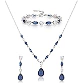 EVER FAITH Teardrop Cubic Zirconia Bridal Jewelry Sets for Bride, Sparkly CZ Elegant Pendant Necklace Dangle Earrings Bracelet Set for Women
