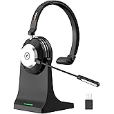 Wireless Headset with Mic for Work with AI Noise Cancelling Microphone Bluetooth Headset with 2.4G USB Dongle & Mic Mute for Laptop/Computer/Cell Phones/Office/Remote Work/Call Center/Zoom/Skype