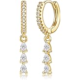 Sterling Silver Dangle Earrings for Women Cubic Zirconia 925 Silver Drop Earrings Dangling Earrings Small Formal Dangly Huggie Hoops