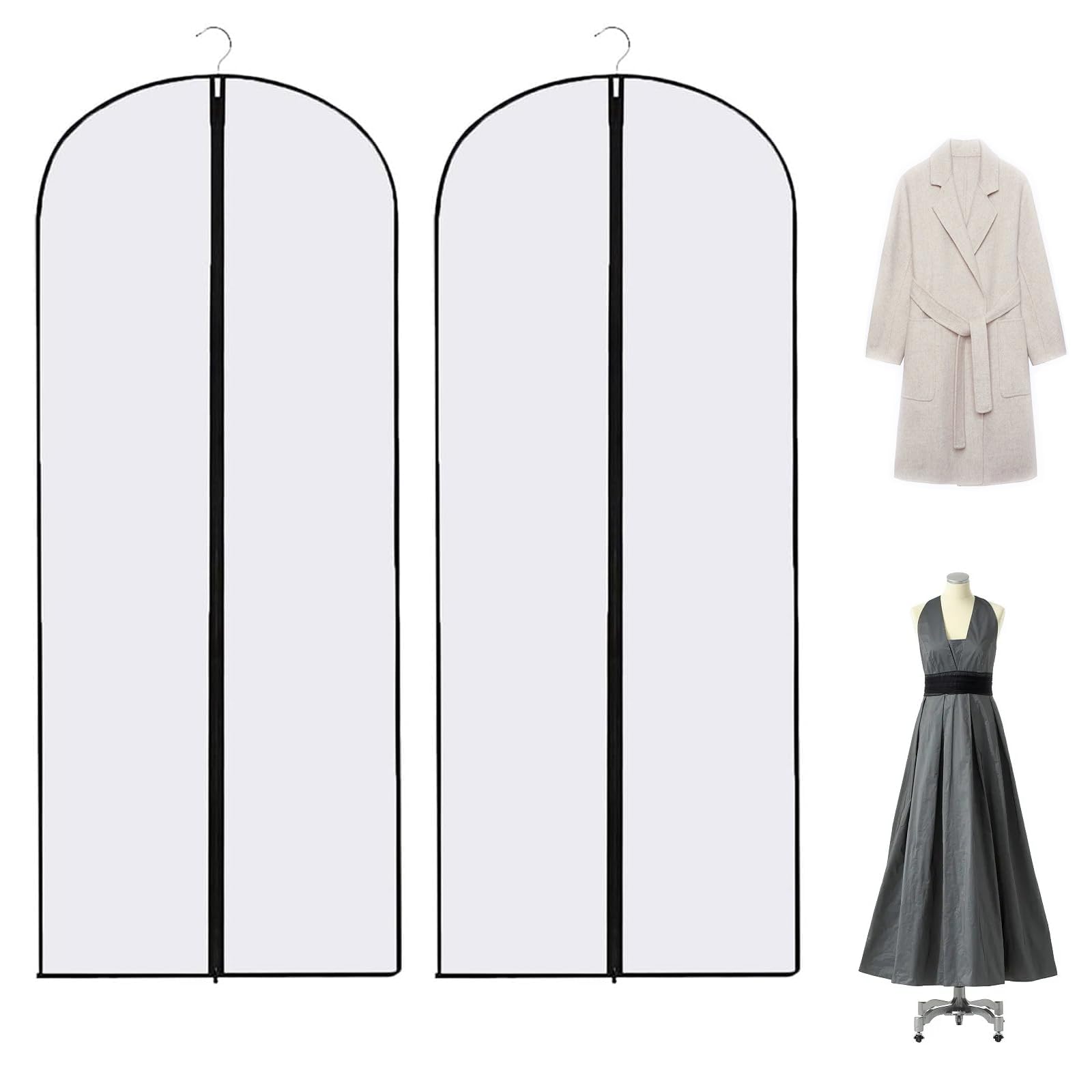 2PCS Dress Bags Covers Long Garment Covers Bag Dress Bag Long Dress Bags Covers Translucent with Zip Waterproof Dustproof Dress Covers Garment Bags Full Length(60 * 140cm)