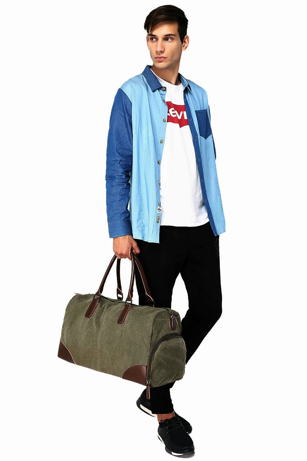 Fresion Casual Reisetasche Sporttasche Weekender Tasche Umhängetasche Duffel Bag für Damen Herren mit Großen Kapazität Armeegrün