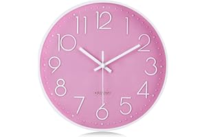 Lafocuse 12 Inch Pink Wall Clock Silent Non Ticking, Modern Wall Clocks Horloge Murale Battery Operated for Girls Bedroom Liv