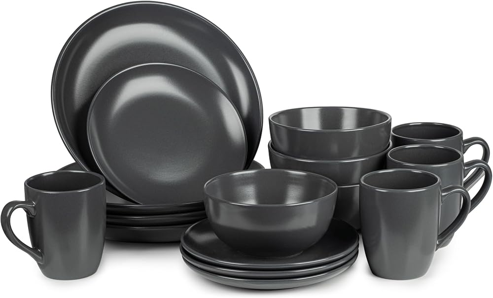 Dawsons Living Dinnerware Set Ceramic Amalfi 16 Piece Charcoal