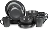 Dawsons Living Dinnerware Set Ceramic Amalfi 16 Piece Charcoal