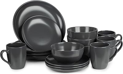 Dawsons Living Dinnerware Set Ceramic Amalfi 16 Piece Charcoal