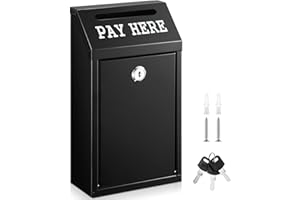 Yaocom Safe Cash Box Money Collection Metal Donation Box with Lock Wall Mount Pre Drilled Mailbox Delivery Ballot for Home Office Outdoor Self Serve Stand(Black,10.2 x 5.7 x 2.8 Inch)