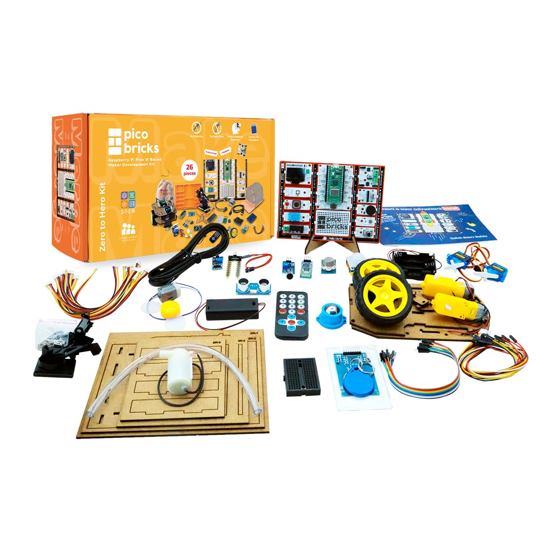 PicoBricks Raspberry Pi Pico W Starter Kit with 12 Detachable Sensors and Extensive Learning Guide, Raspberry Pi Starter Kit, STEM Coding Kit — image 1