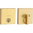 Kwikset Downtown Deadbolt Lock, Satin Brass Square Exterior Keyed Front Entry Door, Pick Resistant SmartKey Rekey Security, Single Cylinder Dead Bolt, with Microban Protection
