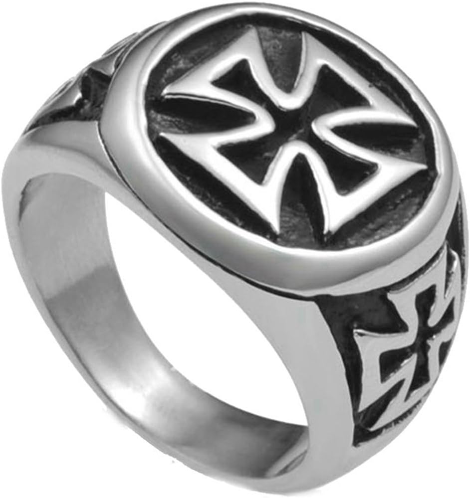 Stainless Steel Crusader Cross Biker Signet Ring