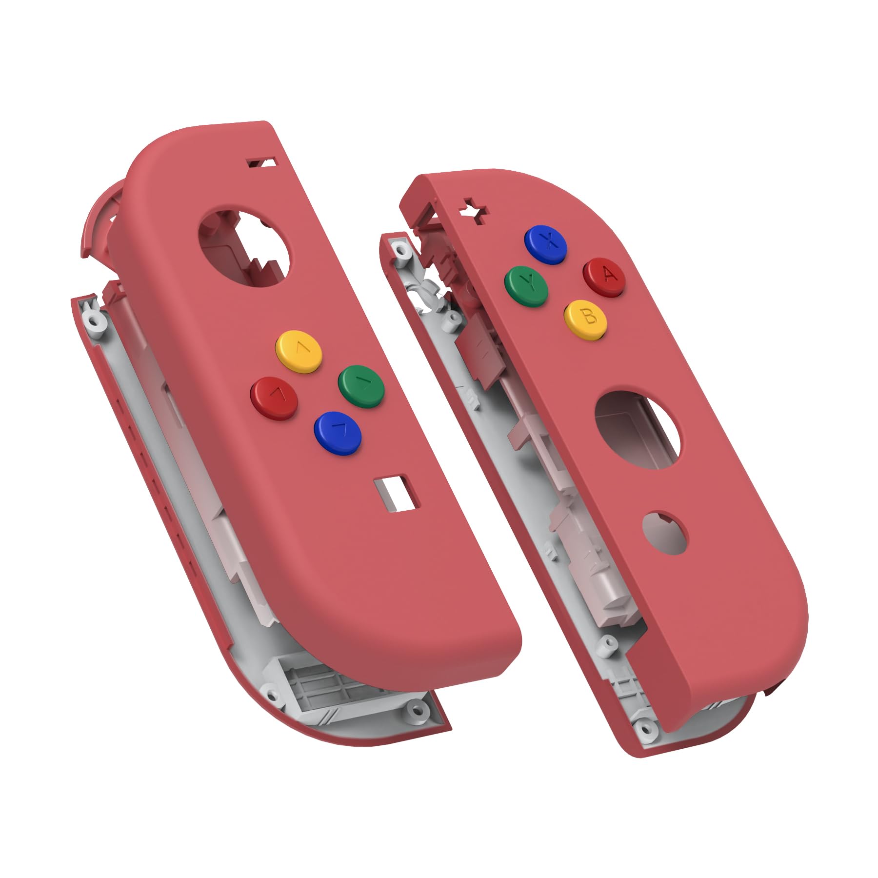 eXtremeRate Soft Touch Grip Indian Red Joy con Handheld Controller Housing with ABXY Direction Buttons, DIY Replacement Shell Case for Nintendo Switch Joycon & Switch OLED Joy con