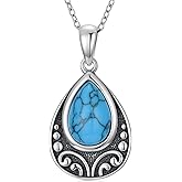 BETHZA Natural Turquoise Necklace, 925 Sterling Silver Teardrop Pendant, Dainty Blue Gemstone Boho Jewelry Gift for Women