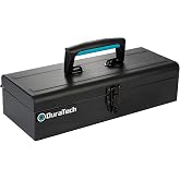 DURATECH 15" Metal Tool Box, Portable Steel Toolbox with Metal Latch | Anti-slip Base, Multi-Purpose Heavy Duty, Garage Workshop Essential, DIY Use, Black