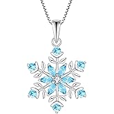 PYNYZ Snowflake Necklace 925 Sterling Silver Snoefalke Birthstone Pendant Christmas Jewelry for Women