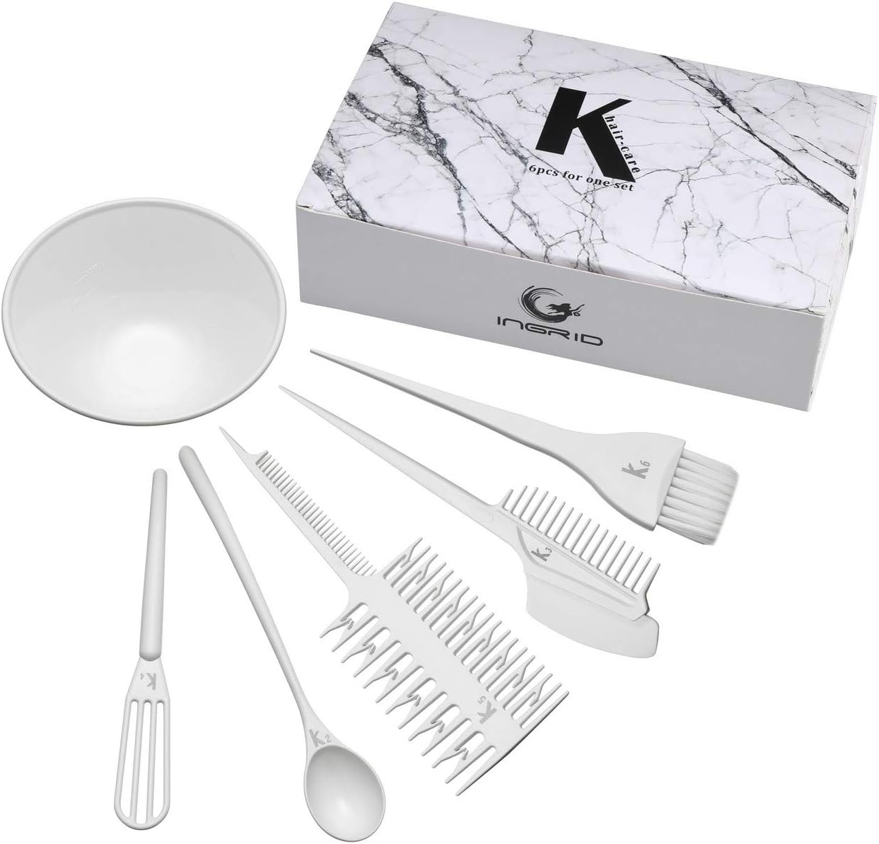CHIC DIARY Hair Dye Set Professional Salon Hair Coloring Kit DIY Hair Tint Tools Mixing Brush Comb Bowl 6 Piece set (White)