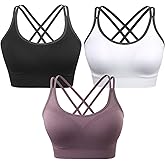 VEQKING Strappy Womens Sports Bras Cross Back for Running Removable Padded Workout Yoga Bras Pack Gifts