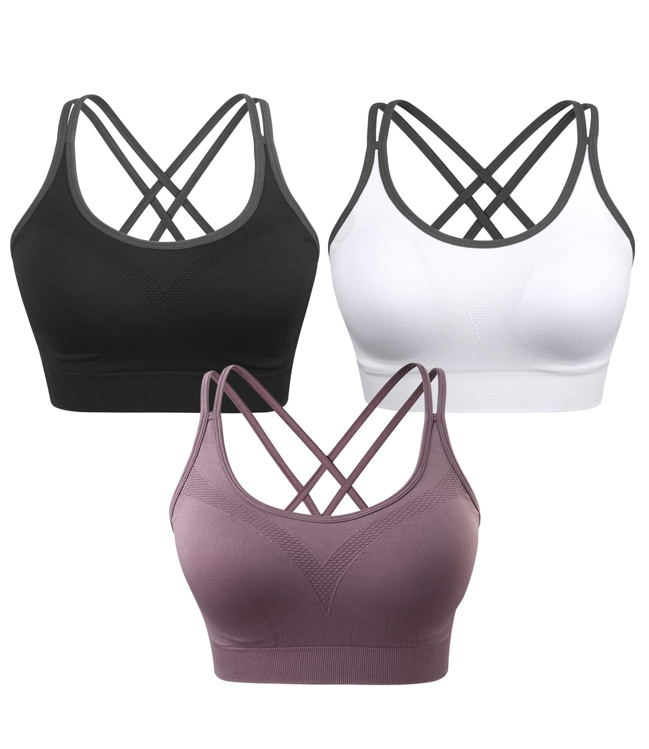 Photo 1 of Womens Sports Bras Packs Cute Cross Racerback Sport Bra for Large Breast Medium Impact Performance Workout Tops