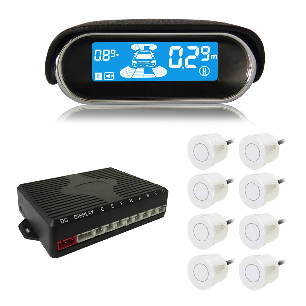 BeneGlow® Dual-core Front and Rear LCD Display Car Vehicle Reverse Backup Radar System with Parking Sensors (8 Sensors, White)