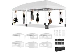 JoanKaren 10x20ft Commercial Canopy Tent, Heavy Duty Outdoor Party Tent with 6 Sidewalls, All Season Waterproof Windproof Gaz