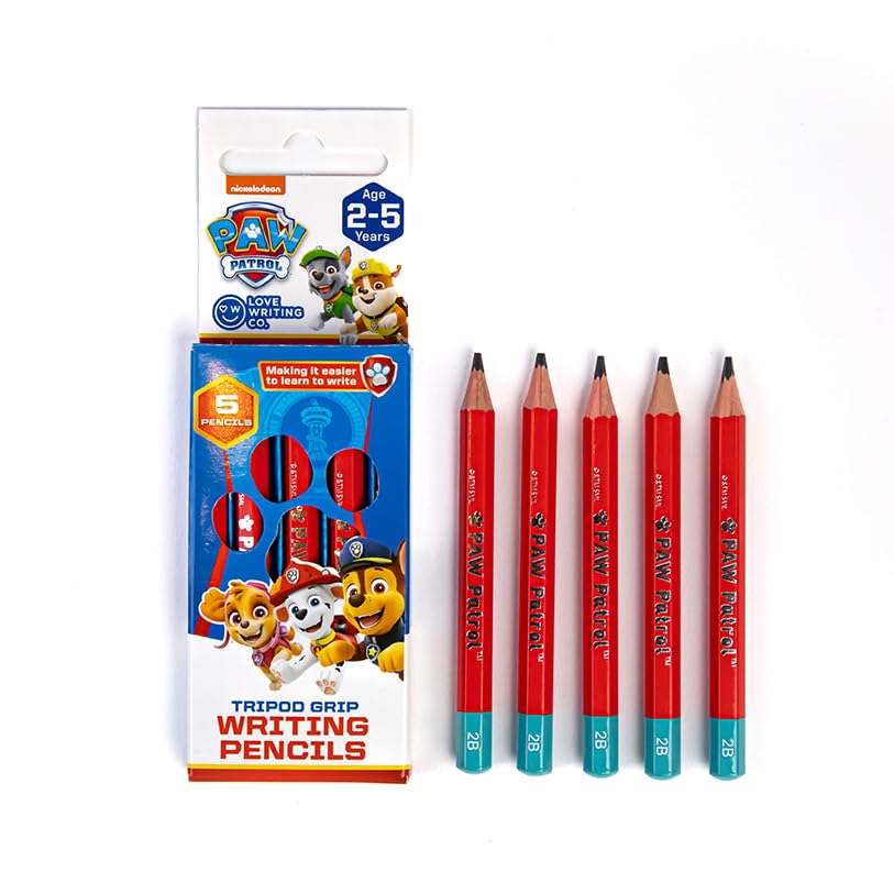 Love Writing Co. Paw Patrol Tripod Grip Writing Pencils for Children | Age 2-5 years | Pack of 5 Writing Pencils | Improve Pencil Grip and Control | Early Writing Practice