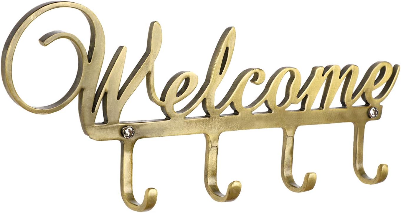 Key Holder-Decorative Zinc Alloy Key Organizer Rack with 4 Hooks (Antique Brass)