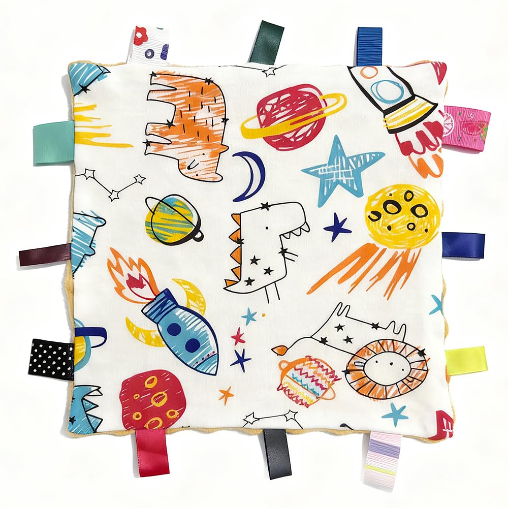 G-Tree Colorful Taggy Security Blanket, Soft Touch Comfort Blanket with Tag for Newborn and Baby Girl Boy, Best Gift Plush Comfort Blanket- Yellow