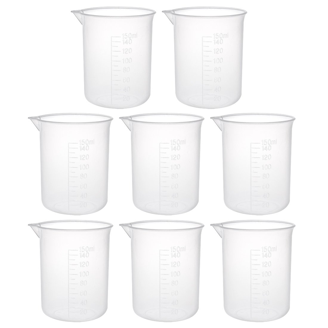sourcingmap Measuring Cup 150ml PP Plastic Graduated Beaker Transparent for Lab Kitchen liquids 8pcs