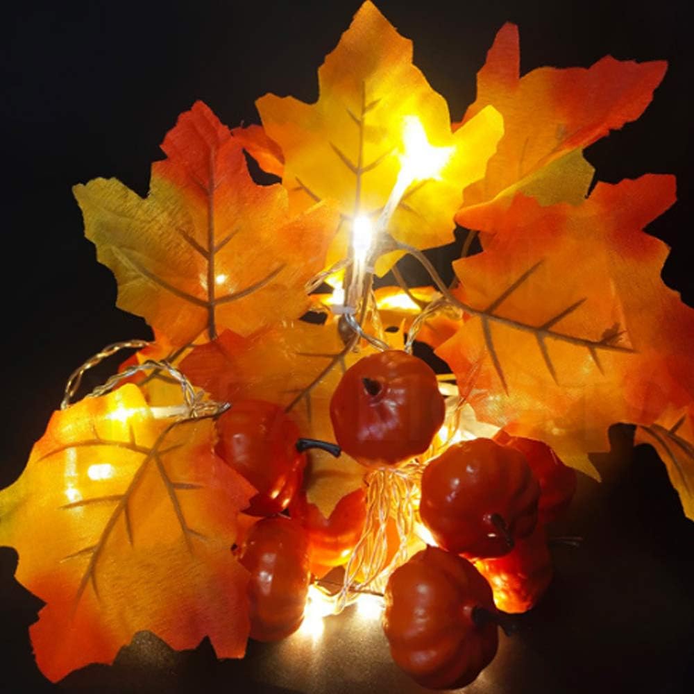 Leaf Garland String Lights, Battery Operated Artificial