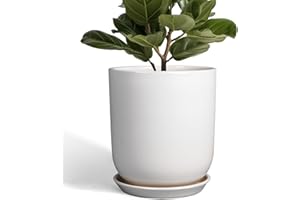 SUNPOTFOR Pots for Plants - 10 Inch Ceramic Plant Pot with Drainage Hole and Saucer Large Planter for Plants Indoor Outdoor Modern Flower Pot for Home Decor White