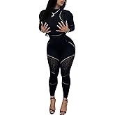 Ophestin Sexy 2 Piece Club Outfits for Women Hollow Out Bodycon Bodysuit with Leggings Sexy Jumpsuits for Going Out