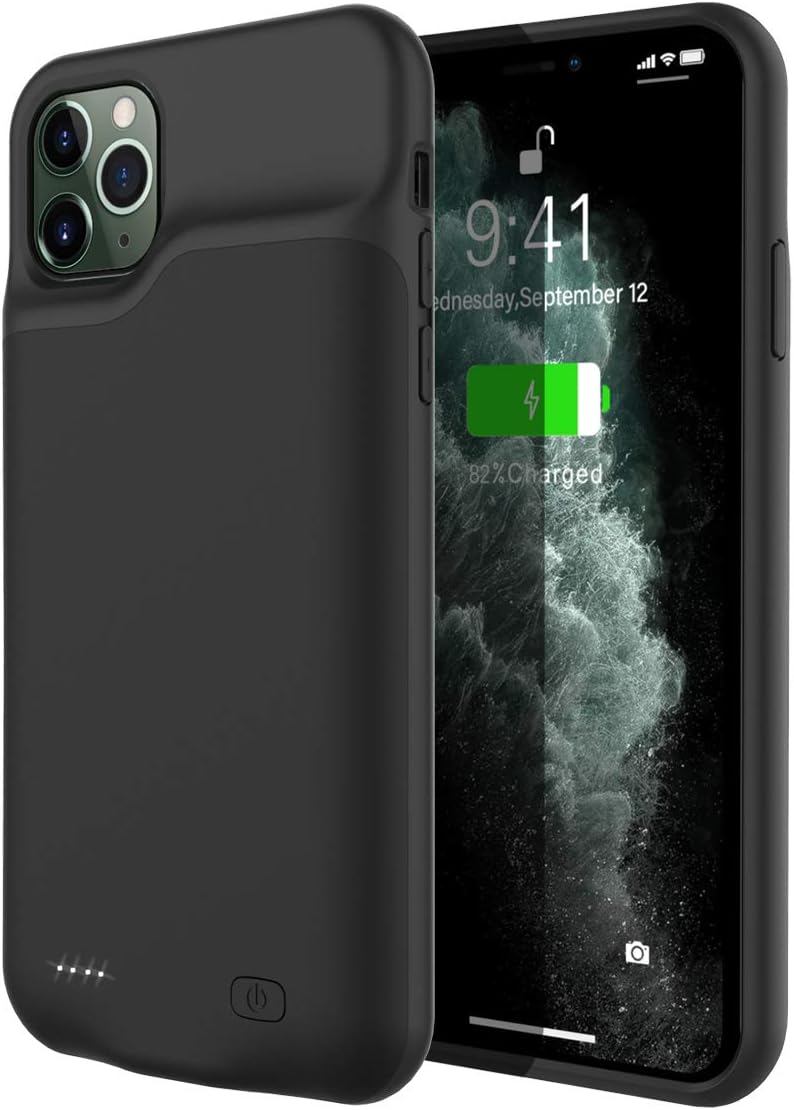 Compatible with iPhone 11 Pro Max 6.5 Inch Battery Case, 6200mAh Rechargeable External Backup Charger Pack Slim Extended Portable Power Bank Extra Shockproof Protective Cover Shell Black