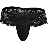 YEMYIQZ Men's Sissy Lingerie G-string Thong Low Rise Lace Mesh Sheer Crossdressing Underwear T-Back Pouch Briefs Bikini