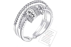 OOOPEL Sterling Silver Anxiety Ring With Inspirational Card,S925 Adjustable Fidget Rings For Anxiety Women Cubic Zirconia Spinner Ring For Stress Relief With Jewelry Box Bague Anxiete Femme
