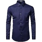 ZEROYAA Men's Business Formal Slim Fit Long Sleeve Button Up Dress Shirts with Pocket